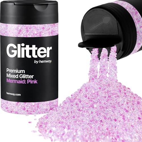 Hemway Mermaid: Pink Mix Glitter Shaker, 120g Mixed Size Glitter for Crafts | for Resin & Epoxy Crafts for Decorating, Halloween, Christmas, Nail, Face, Art