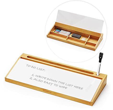 SpaceAid Desk Whiteboard Dry Erase Whiteboard, Desktop White Board to-do List for Home Office and School Accessories Supplies with Storage Caddy (Bamboo)