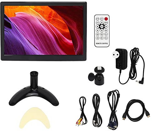 Moniteur 12 Pouces, Moniteur Portable 1280x800, écran D'ordinateur à Interface Multi-entrées, Double Haut-parleurs et Télécommande, équipé d'un Support à Rotule Réglable