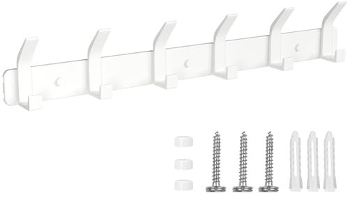 TENXSNUG Kleiderhaken Wand Garderobenleiste, Rostfrei Hakenleiste Garderobe Garderobenhaken Wandhaken mit 6 Haken, Wandgarderobe Gaderobenhakenleiste Jackenhalter für Küche, Bad und Schlafzimmer, Weiß