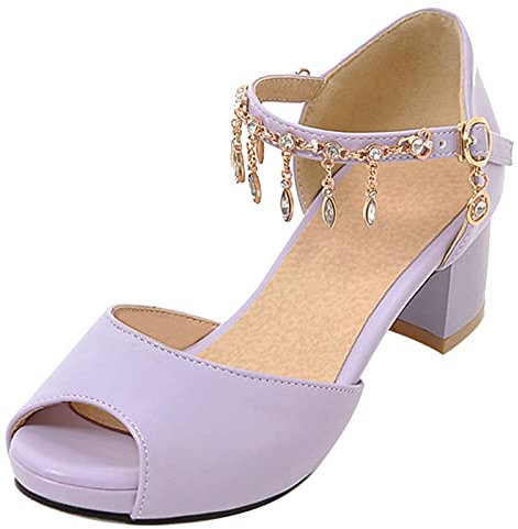 Bviennic Donna Estate Comfy Peep Toe Tacco A Blocco Sandali Bridal Sweet Bowknot Plateau Scarpe Con Cinturino Alla Caviglia Eleganti Festa Vestito Viola Numero 40 Eu-41Cn