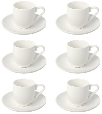 Schramm® Espressotassen Set aus Porzellan 6er Set wählbar in 3 verschiedenen Farben 6 Espresso Tassen mit 6 Untertassen 75ml Espressotassenset Kaffee Tassen Tasse 12-teilig, Farbe:weiß matt