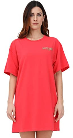 Moschino Vestidos de mujer fucsia Vestido corto con estampado de logotipo adornado con pedrería, rojo, XS