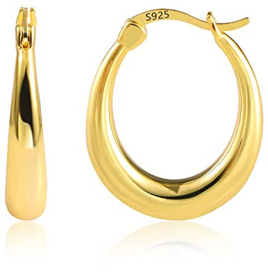 KISSPAT Orecchini a Cerchio Donna Spessi Argento 925 Ovali Grandi Orecchini Chunky Goccia Orecchini Ipoallergenico 14K Oro Placcato Ggioielli Regali Orecchini da Tutti i Giorni