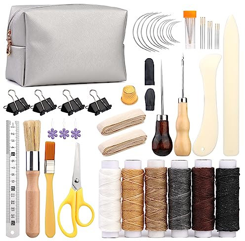 49 Pcs Hand Bookbinding Tools Bookbinding Kits for Beginners Bookbinding Supplies with Paper Awl Binding Ribbon Glue Brush and Steel Ruler for DIY Bookbinding Crafts