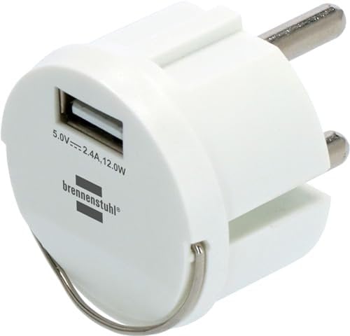 Brennenstuhl Adattatore per presa USB (caricatore USB per l'uso in nidi di prese, 2,4 A, adatto per prese IP44 e avvolgicavo di Brennenstuhl, design piatto)