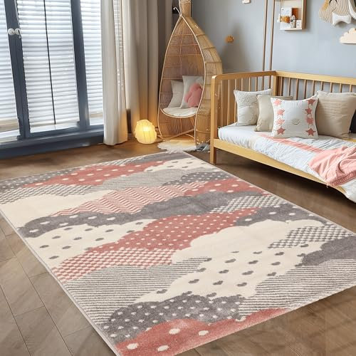 Kinderteppich Kinderzimmer Wolke Design Kinder Teppich Babyzimmer Weicher Flor, Farbe: Pink, Größe: 200 x 290 cm
