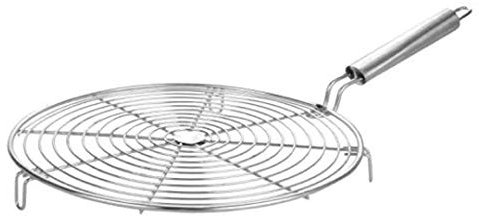 BishtHub Runder Bräter aus Edelstahl, Drahtbräter mit Griff mit Bratennetz, Papad Jali Roti Grill, Chapati Grill