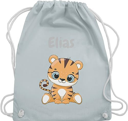 Turnbeutel Rucksack - Tiere - Süßer Tiger Tigers Wildkatze - Unisize - Pastell Blau - wechselwäsche beutel wechselbeutel kita kinder+stoffbeutel+kindergarten stoffbeutel kindergarten