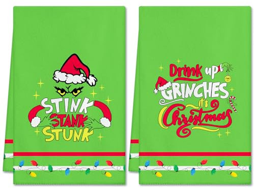 Ohok 2 Stück Weihnachten Handtücher 45x65 cm, Mode Dekoration Küchentücher Grich Weihnachtsmann Geschirrtücher Weiche Mikrofasertücher für Badezimmer Küche Trockentuch Weihnachten Deko (Set A)