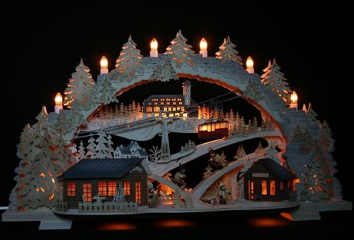 3D Schwibbogen 72cm Wintersport in Oberwiesenthal mit Fichtelberg - Schwebebahn - Handarbeit aus dem Erzgebirge (exclusiv schattiert)