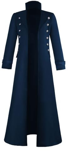 SUCADA Gothic Mantel Herren Steampunk Mittelalter Langarm Mantel Zweireiher Retro Jacke Für Halloween Party Robe Cosplay Kostüm Viktorianischen Einfarbig Mantel Herren D-Blue XL