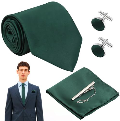 VEGCOO Corbata Moderna para Hombre Corbata de Color Sólido Corbata de Negocios Conjunto de Corbata Formal Conjunto de Corbata para Fiesta Fiesta de Negocios Fiesta de Bodas (Verde Oscuro)