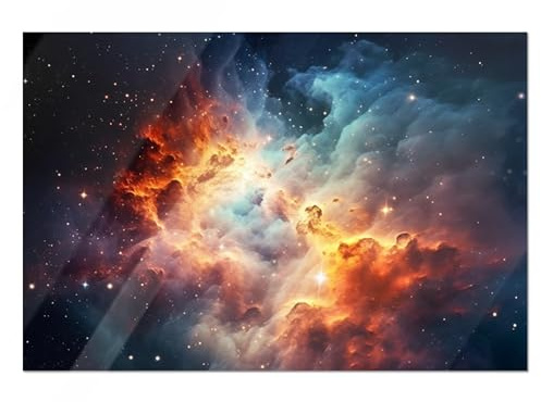 GRAZDesign Glasbild Universum bunt - Wandbild aus Echtglas für Wohnzimmer, Küche, Jugendzimmer - Weltall Bilder auf Glas - 100x50cm