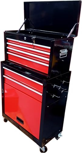 Large Tool Cabinet Chest with 8 Drawers and Cupboard on Castor Wheels