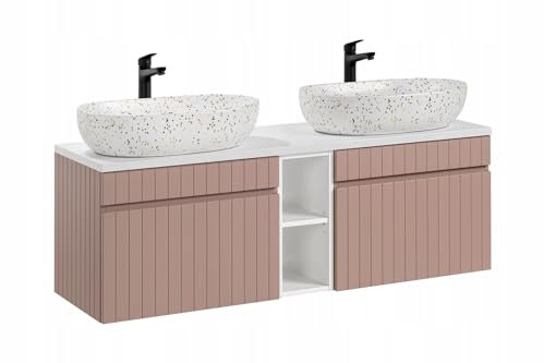 Muebles Slavic Mobile da bagno sospeso con 2 lavabi e cassetti ripiani rosa 140 cm – mobile bagno