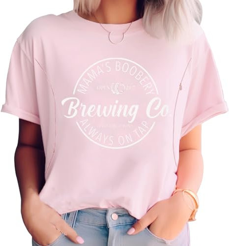 Women Maternity Shirt Comfort Colors Breastfeeding Nursing Friendly Zip Tshirt Mama's Boobery Always On Tap Tops, Pink, M