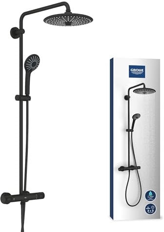 GROHE Vitalio Joy 260 - Duschsystem mit Thermostat (wassersparend, 3 Strahlarten, höhenverstellbar, Verbrühschutz), phantom black, 26403KF2