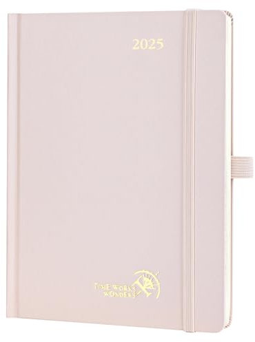 POPRUN Kalender 2025 Buchkalender Hardcover, ca. A5 (22 x 16,5 cm), 12-Monate-Terminplaner (Jan.2025-Dez.2025), Wochenplaner 2025 mit 100 GSM Zertifiziertem Papier - Hellrosa
