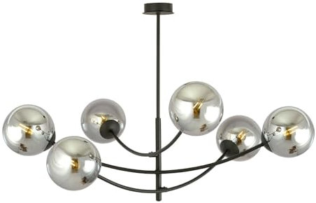 Licht-Erlebnisse Deckenlampe groß B: 89 cm H: max. 63 cm Schwenkarme Metall Rauchglas Schwarz Grau E14 6-flammig Kugelschirm Deckenlampe Wohnzimmer