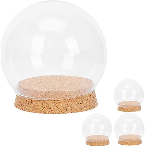 BIUDECO 4pcs Glass Cover for Preserved Flowers Landscape Dome Cork Base Decorative Display Case for Home and Shop Dustproof Elegant Φcm