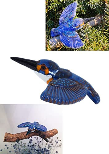 Midene Gartenstecker Keramik Handgefertigt - Gartendeko für Draußen Wetterfest - Garten Deko Keramik - Vogel Gartenfiguren & Gartenstatuen - Eisvogel
