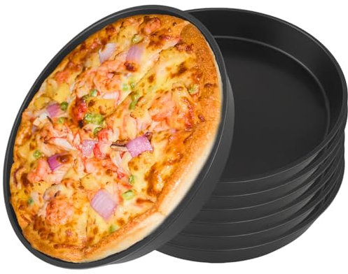 GOMETY 6 Stück Rund Pizzablech, 18cm Pizza Backblech Rund Pizzablech Edelstahl Rund Pizzaformaus beschichtetem Carbonstahl für Pizza, Flammkuchen, Kuchen
