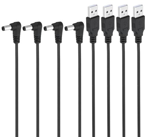 PATIKIL 3Ft USB 2.0 A Type to DC 5.5x2.5mm 90 Degree Angle Barrel Jack Power Cable, 4pcs Wire Adapter Connector Charging Cord for Fans Speaker Lamp, Black