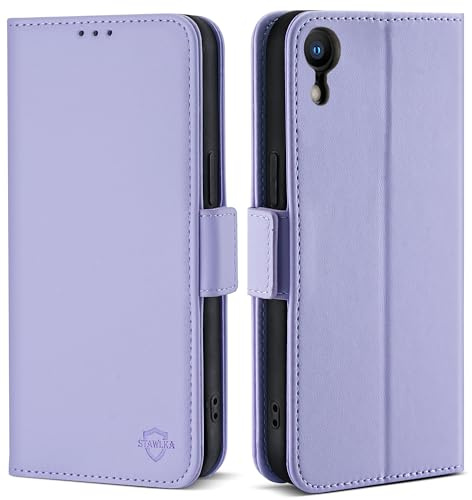 STAWLKA Wallet Case for iPhone XR (6.1), RFID Blocking Card Holder Kickstand Magnetic Closure Flip Folio PU Leather Cover Shockproof Protective Phone Case for iPhone XR - Light Purple