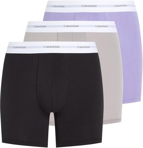 Calvin Klein Boxers Longs Lot de 3 Homme avec Ceinture Emblématique, Multicolore (Black, Ash, Lilac Quartz), M