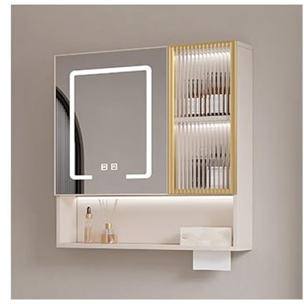 Armoire salle de bain miroir led,Armoire de Toilette avec Anti-buée,miroir salle de bain led,armoire de toilette anti-buée for salle de bain , avec Charnière Aans Fil(B,W70*H70cm/W27.5*H27.5in)