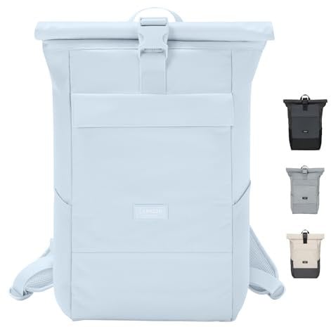 Larkson Rucksack Damen Herren Hellblau - No 4 - Rolltop Backpack mit Laptopfach Uni, Arbeit & Fahrrad - Großer Reiserucksack - Wasserabweisend