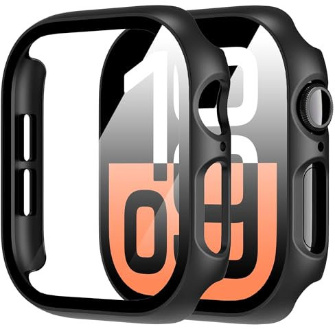 Diruite 2 Pezzi Cover per Apple Watch Series 10 42mm Vetro Temperato Pellicola Protettiva,PC Rigido Case Protettiva Ultrasottil Custodia,Nero,Series 10-42mm