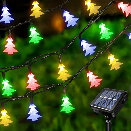 Acxilexy Solar Weihnachts Lichterkette 12 m 100 LEDs Weihnachtsbaum Lichterkette Wasserdicht Lichterkette Außen Solar Weihnachtsbaum Lichterkette für Weihnachtsfeier Garten Dekoration