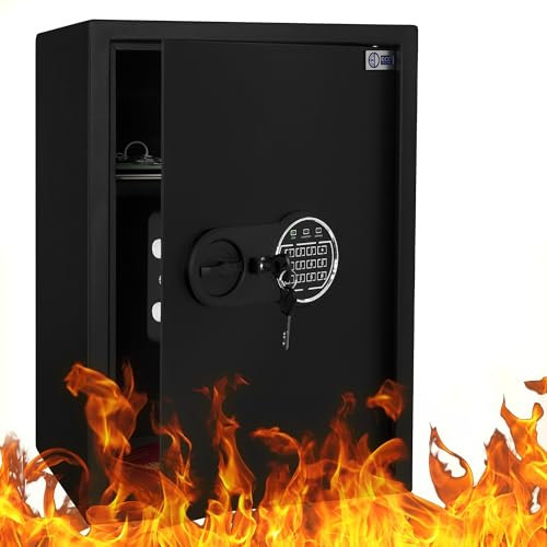 ECD Germany Safe Tresor 43L 35x50x31 cm, stabiler Stahl, Wandtresor mit Sensorlicht & Digitale Tastatur für Schmuck Bargeld Dokumente, Elektronischer Möbeltresor Geldkassette mit PIN-Code & Schlüssel