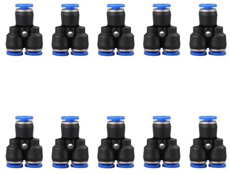 Répartiteur en Y de 6,35 mm OD pour connecter les raccords, pousser pour connecter les raccords d'air, connecteurs de ligne d'air (10 pièces)