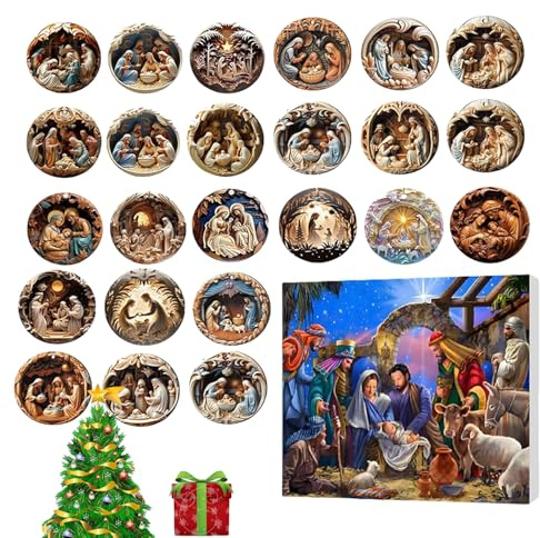 Xpwghap Adventskalender 2024,krippen-adventskalender 2024,hängende Weihnachtskalender 2024,adventskalender 2024 Rituals,24 Days of Christmas Advent Calendar Nativity,generisch Krippen-baumschmuck