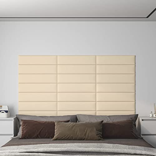 Sufrk Panneaux muraux 12 pièces crème 60 x 15 cm tissu 1,08 m², panneaux muraux 3D, autocollants, imperméables