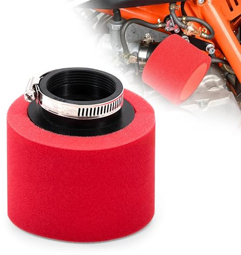 Tunejoy Filtro Aria per Moto 48mm Filtro Aria Spugna Doppio Strato ATV Bocca Diritta per 50cc 70cc 90cc 110cc Quad Buggy Scooter Dirtbike Moto Go Kart Rosso