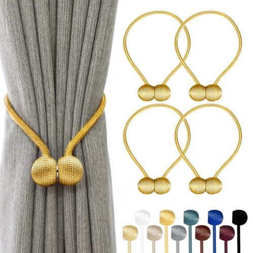 TopHomer 4 Stück Magnetische Vorhang Raffhalter, 10 Farben | Für Wohn-/Schlafzimmer, Bad & Esszimmer, passt zu Vorhängen/Gardinen/Duschvorhänge (Gold)