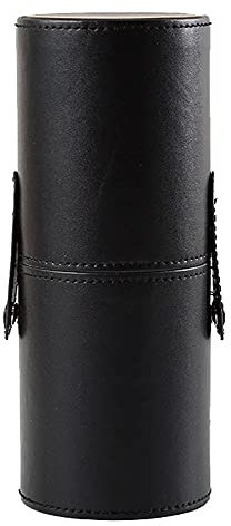 PU Leather Makeup Brush Holder Travel Makeup Brushes Case Makeup Brush Case Organizer Cosmetic Cup Cylinder Makeup Brush Storage Box with Button for Women (Black)
