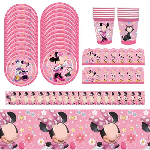 Mouse Party Cartoon Birthday Party Decorations 69pcs Set Birthday Decorations Children's Party Tableware Set Pink Party Supplies With Plates, Napkins, Cups, Invitation Card Envelopes And Tablecloths