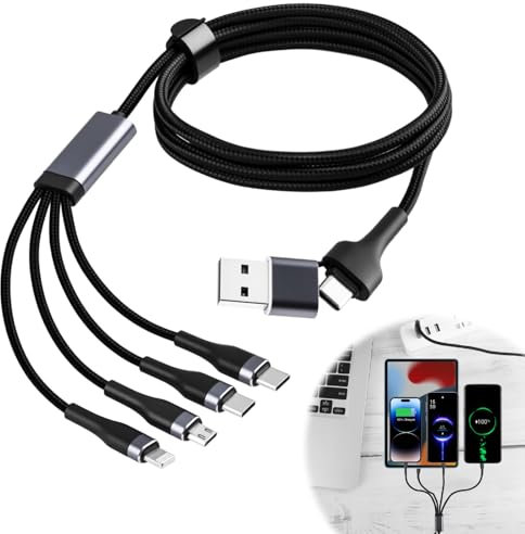Multi Charger Cable, USB/C to Type C 4 in 1 Charger with Micro USB Type C Cable Connector for iPhone16/15/14/13/12/11/Xs/X/8/7, Samsung, Huawei, Android Galaxy