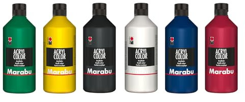 Marabu Color Big Pack Couleurs, 6 x 500 ML, Peinture Acrylique crémeuse à Base d'eau, séchage Rapide, résistante à la lumière, imperméable, Applicable sur Toile, Papier et Bois, Multicolor