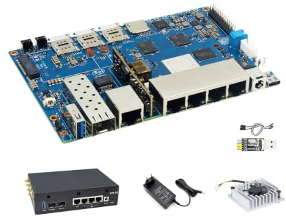 Banana Pi BPI-R4 WiFi 7 Router Board OpenWRT - DDR4 4GB/8GB RAM-MediaTek MT7988A (Filogic 880) SoC, 4G/5G Wireless Router, 2X 10GbE SFP 4X GbE for NAS Smart Home Gateway (POE Kit5, DDR4 4GB)