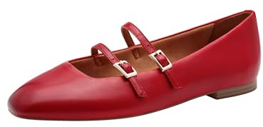 Tamaris Damen Ballerina mit Strap Leder flach, rot, 37 EU