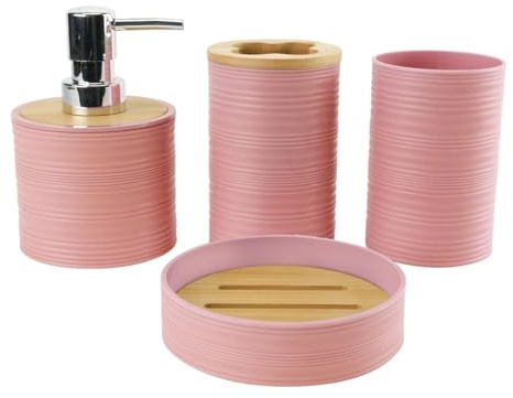4-teiliges Badezimmer-Zubehör-Set, Badezimmer-Dekor, Badzubehör, komplettes Set, rosa
