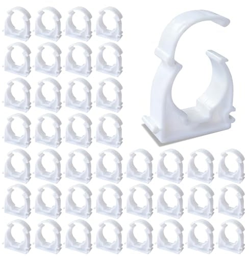TILONKJ 20 Stück Rohrclip 25mm aus Kunststoff | Klemmschellen 25mm Weiß, PVC U-Förmige Rohrklemme, mit Verriegelung, für Leerrohre, Wasserrohre & Schläuche