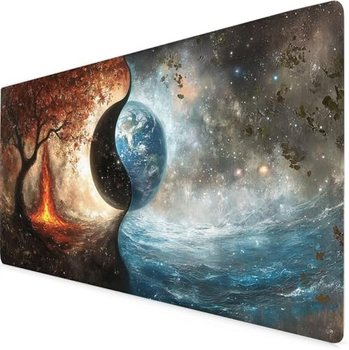 Mauspad Tai Chi Schreibtischunterlage Erde Mousepad XXL 1600x800x3mm, Rutschfeste Gummibasis, Spritzwassergeschützt, Langlebig, Mauspad Mit Gelkissen, Unterlage Schreibtisch für Büro, Zuhause K7-350