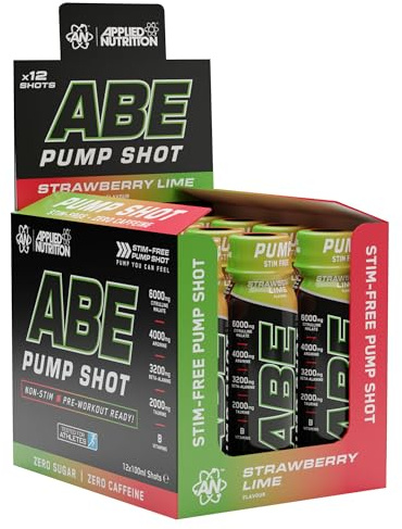 Applied Nutrition – ABE Pump Shot – Stim-Free Pre-Workout – Nitric Oxide Booster – Best Muscle Pump & Focus Enhancer – Sugar Free & Caffeine Free – (Display 12x100ml Shots) (Strawberry Lime)